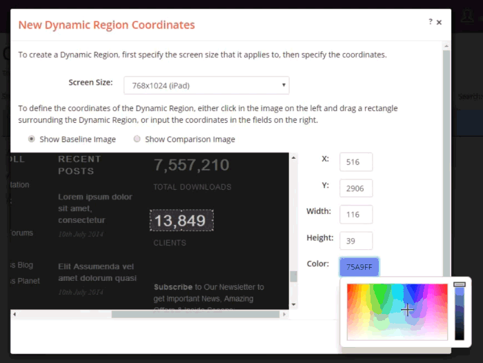 Configuring a Coordinate based Dynamic Region