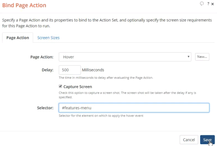 Screenshot of binding the Hover action to the Action Set