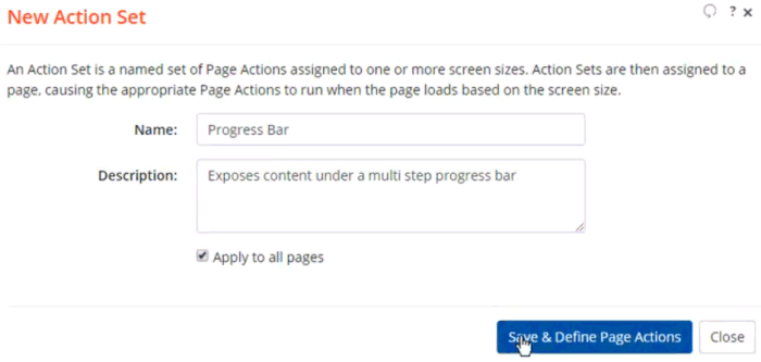 Screenshot of the New Action Set dialog