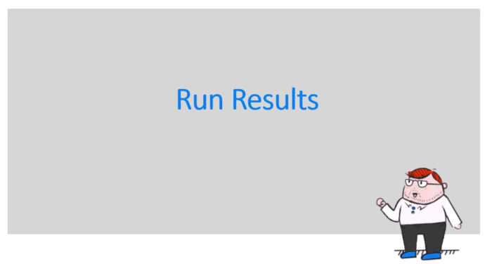 A slide screen with the title Run Results