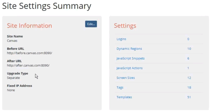 Screenshot of the Site Settings page